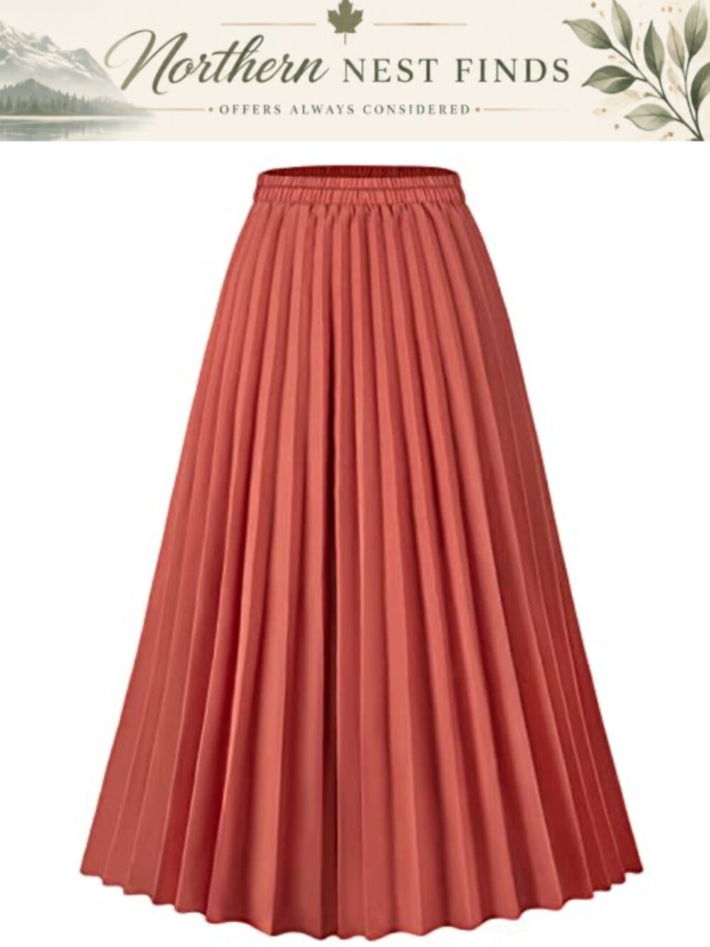 Women's High Waisted Pleated Midi Skirt A-Line Flowy Long Skirt